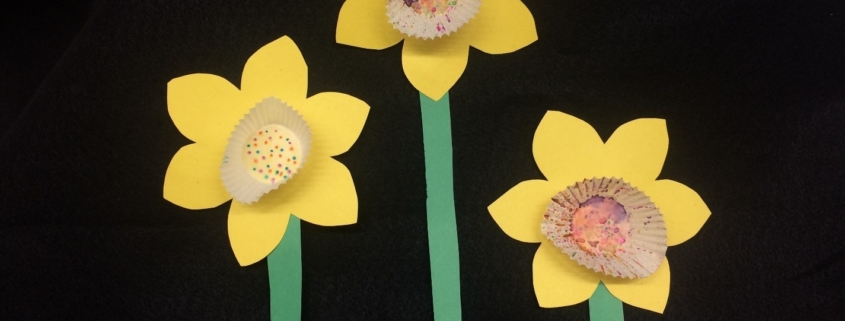 Three paper daffodils
