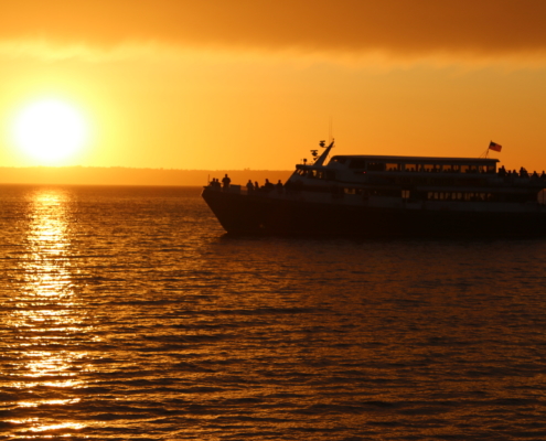 Cruise ship at sunset