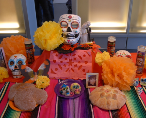 Alter with painted skulls for Día de Los Muertos