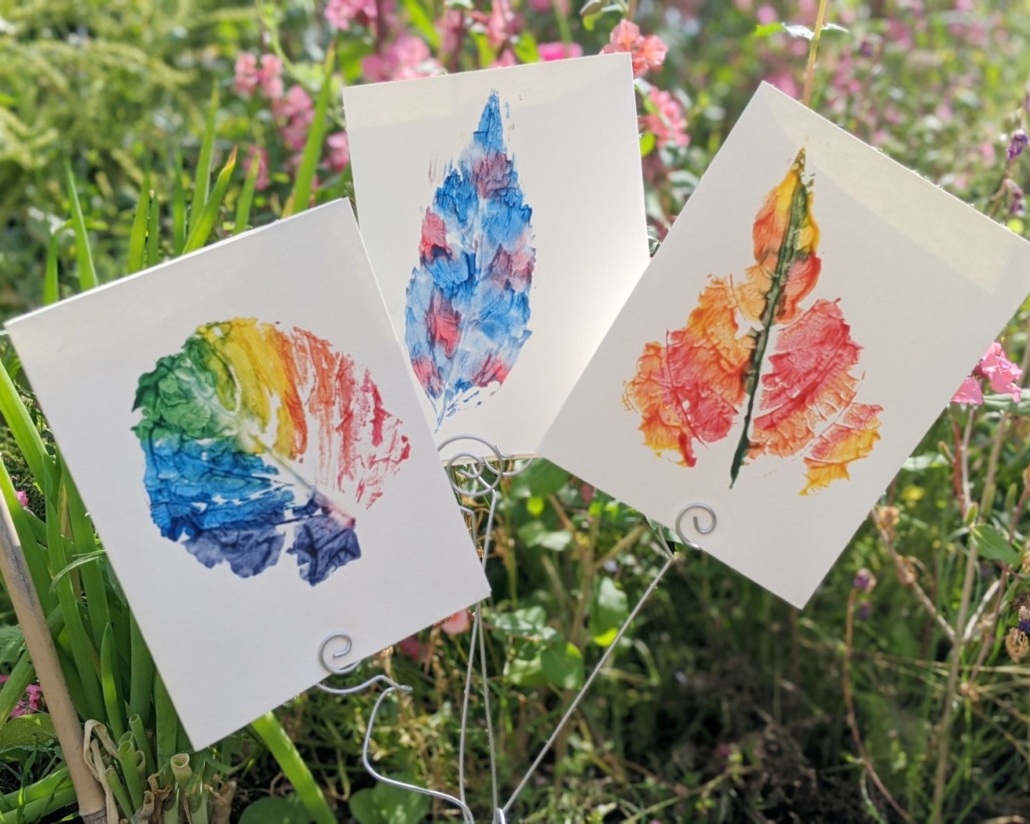 Cards with painted leaf prints