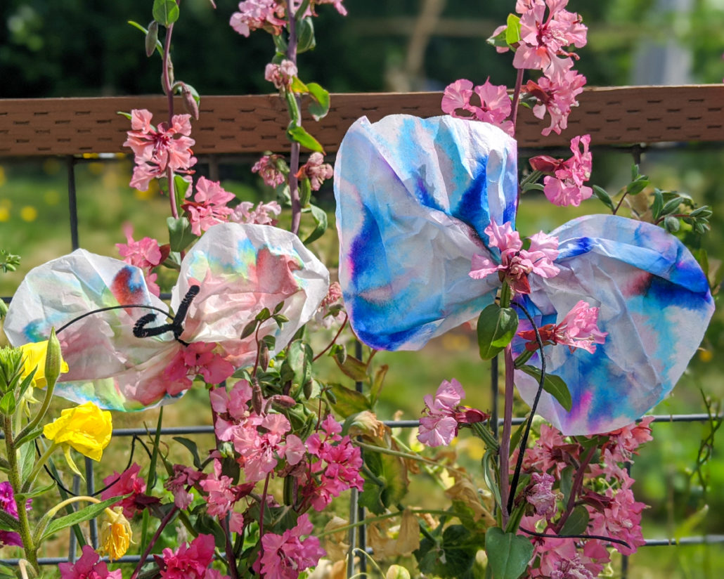 Butterflies made of colored paper coffee filters