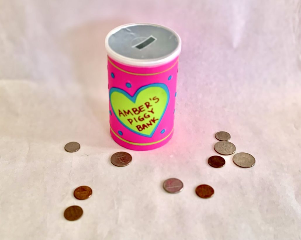 Homemade piggy bank with a heart on it