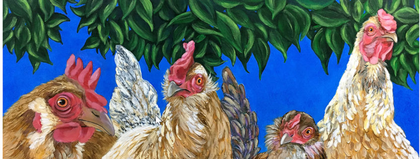 Painting of four chickens