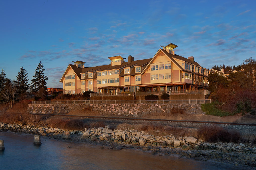 Hotel on the waterfront with a deck