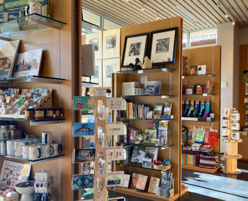 Merchandise on shelves at the Museum Store